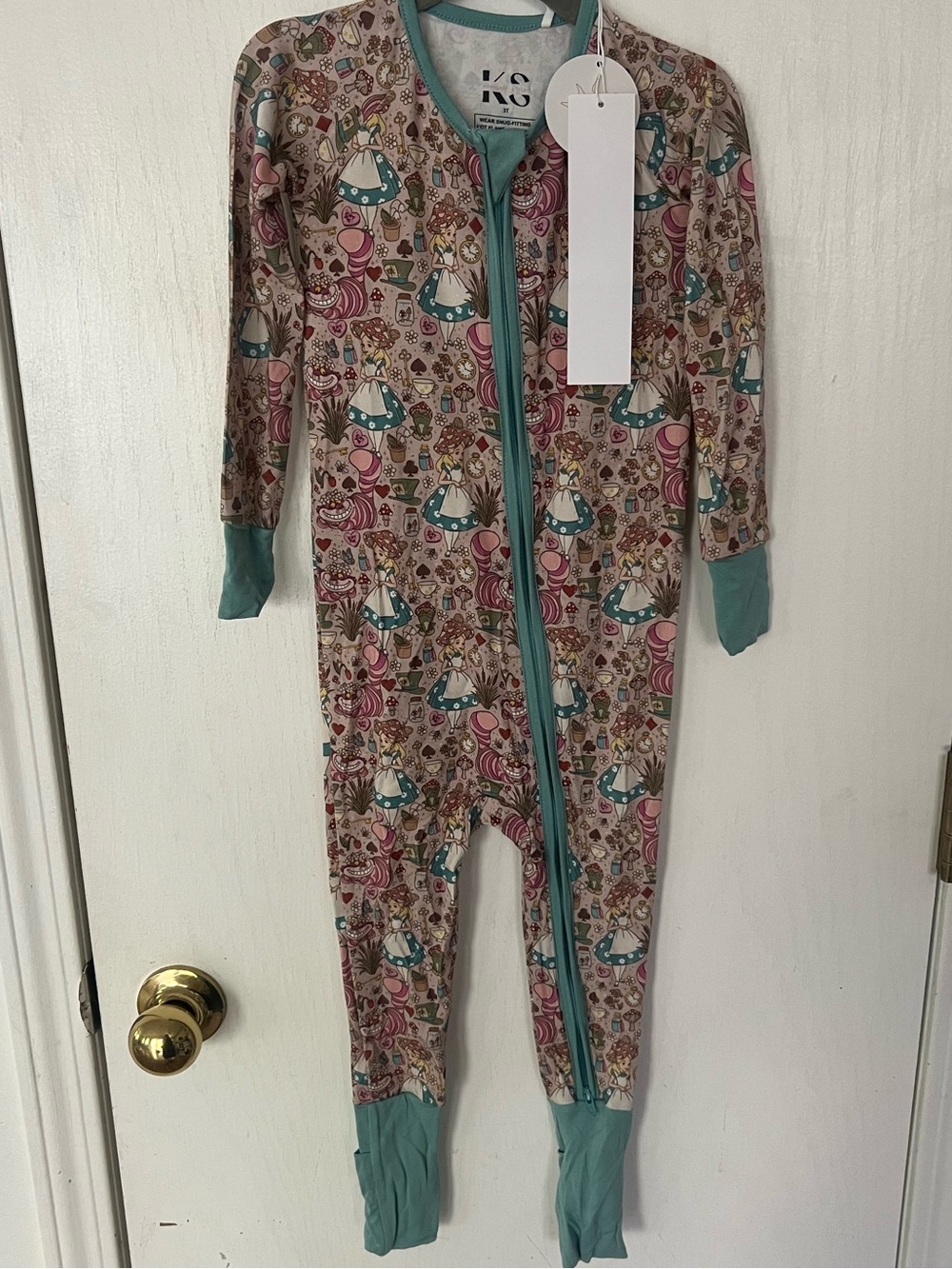 Alice in Wonderland Convertible Romper, 3T, double way zipper, teal accents